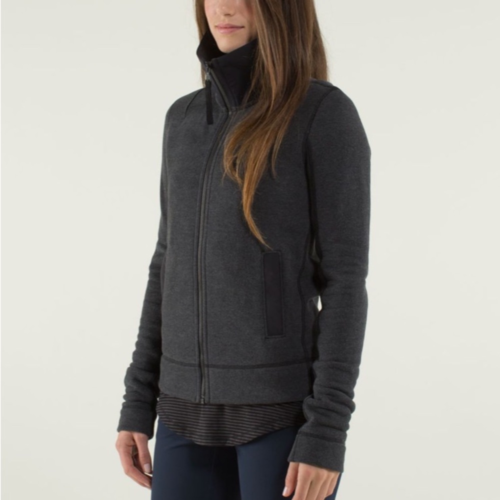 Lululemon En Route Heathered Black Zip Up High Collar Jacket Size 6
